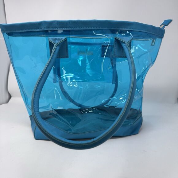 Neiman Marcus Women Transparent Clear Blue Plastic PVC Tote Bag 16”x11” - Picture 2 of 8
